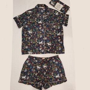 Print Fresh Cotton Pajama Set Short Sleeve Top & Shorts Large Unicorn Garden